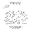 Find Letter G. Funny cartoon unicorn. Animals alphabet a Coloring page. Printable worksheet. Unicorns playing and assembling a puz